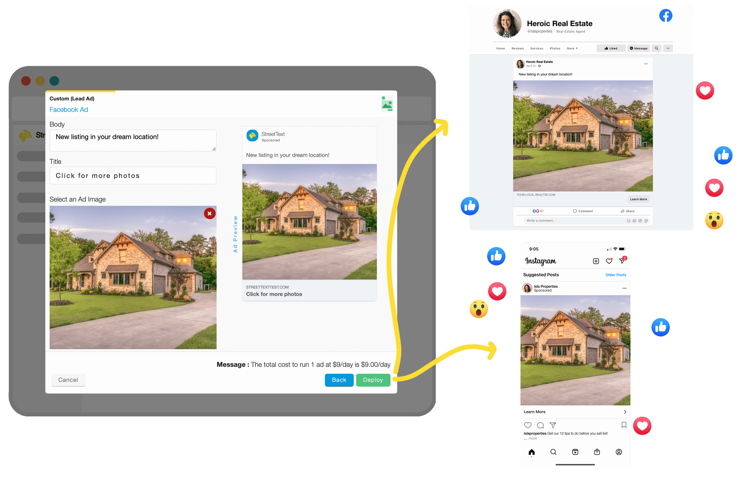 Launching a Facebook ad in StreetText