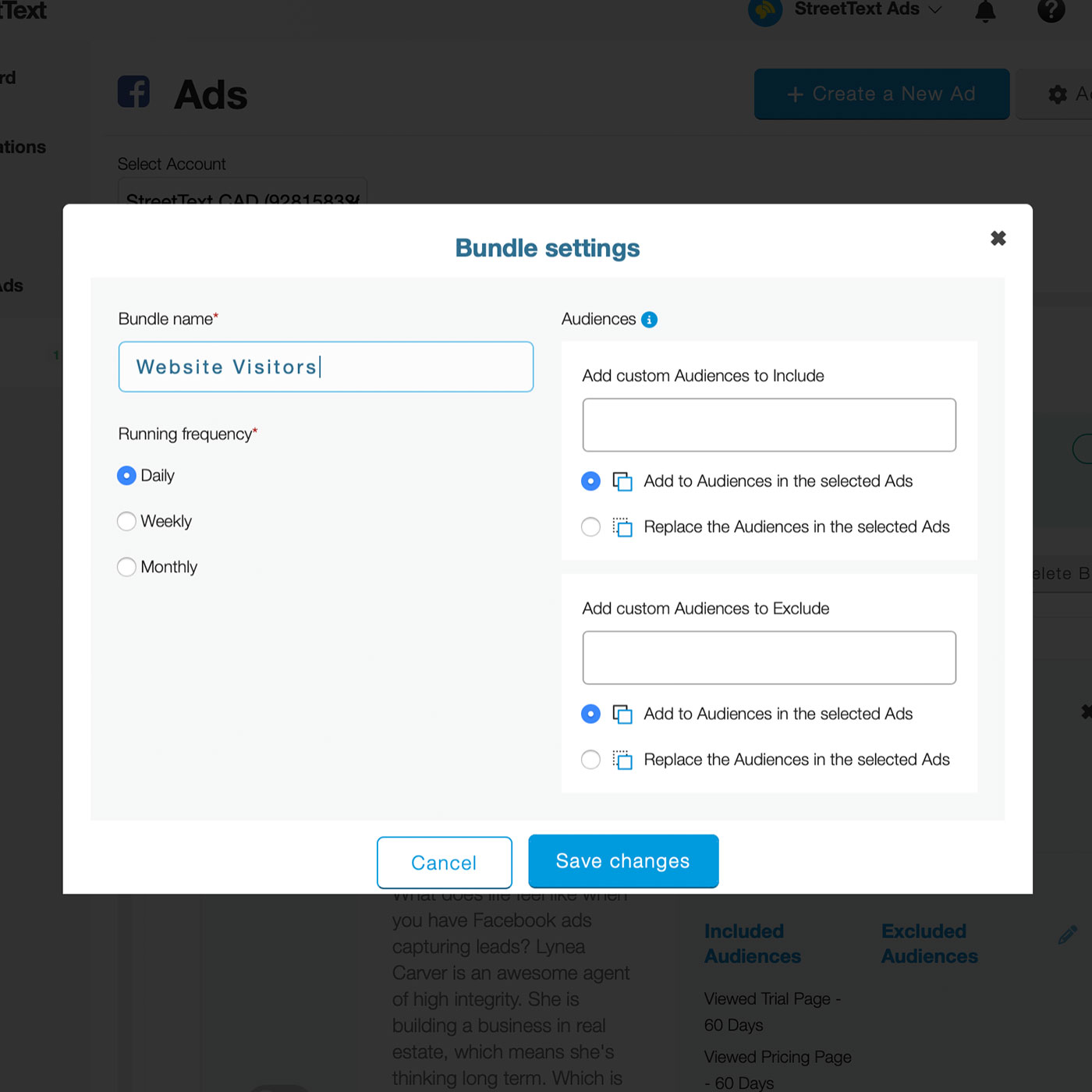Update audiences across multiple ads